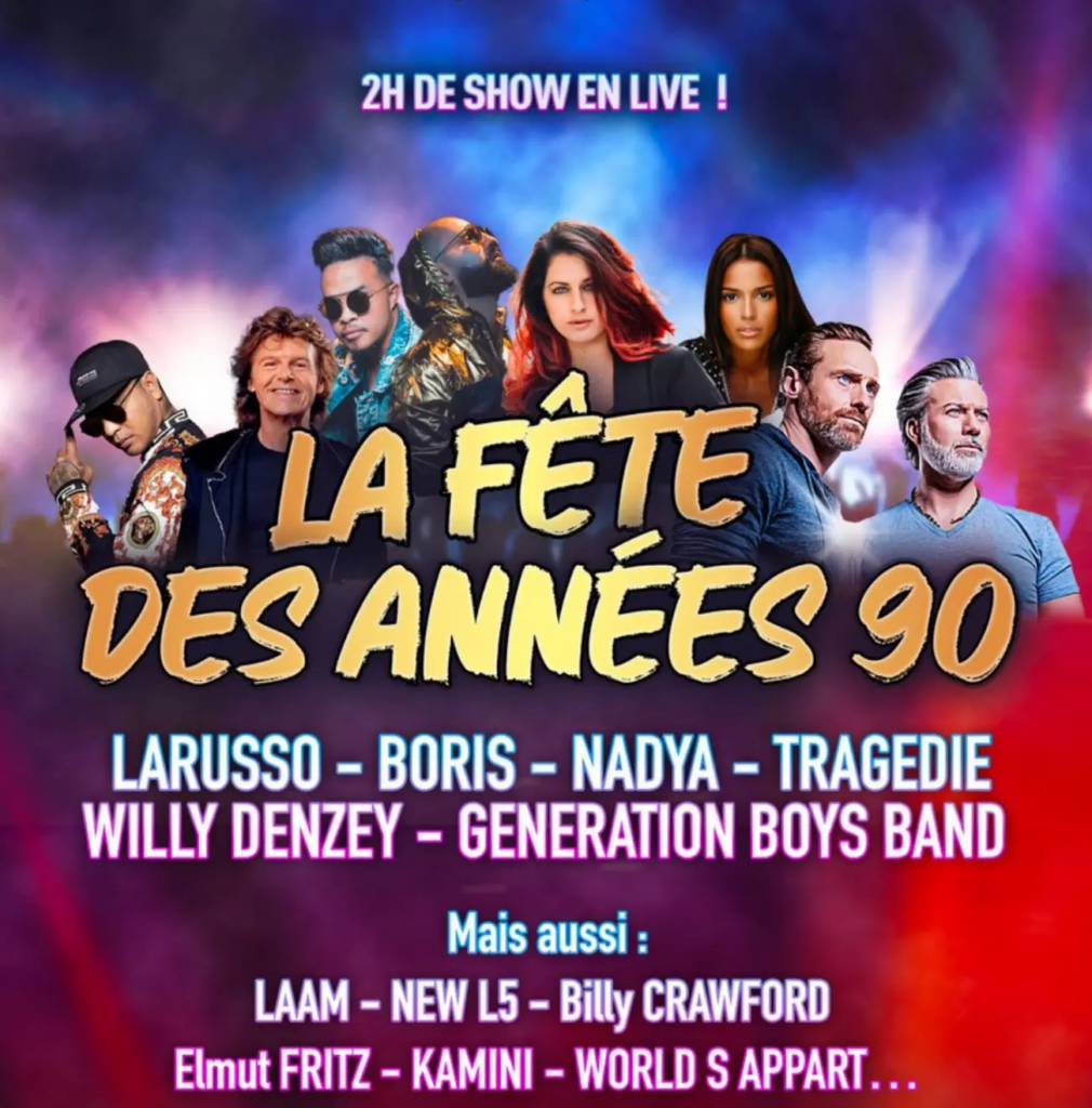 Affiche La fête des années 90 - Concerts années 90  - Sur Mesure Spectacles
