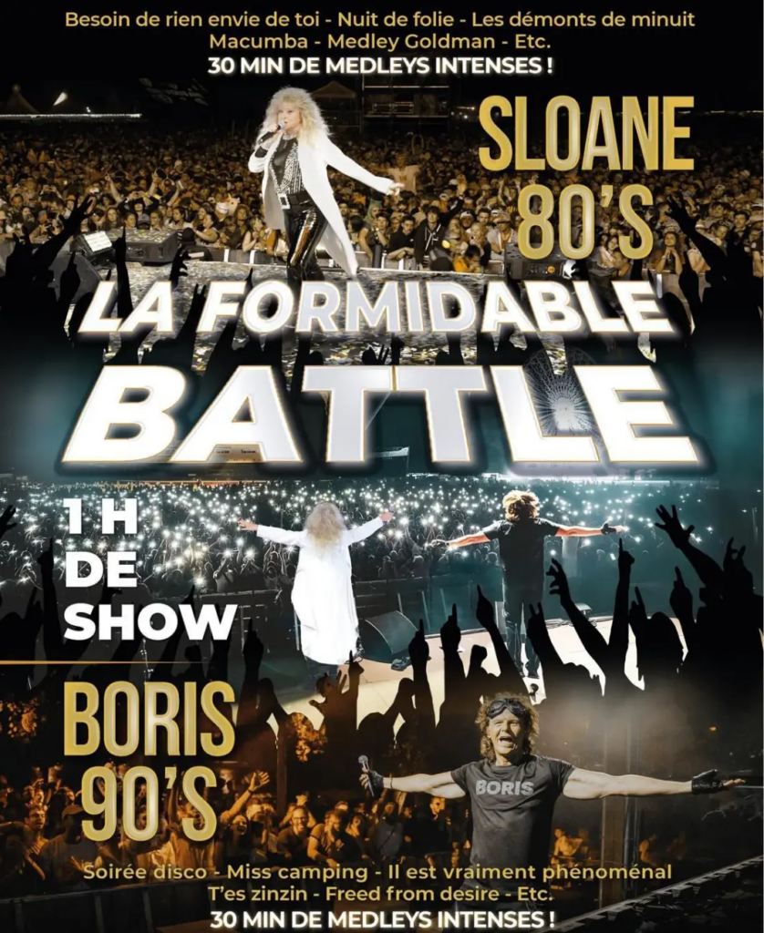 La Formidable Battle : Sloane 80's vs Boris 90's - Concerts années 80 90  - Sur Mesure Spectacles

